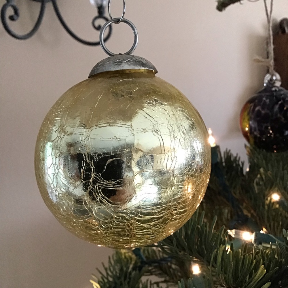 Vintage Gold Mercury Glass Crackle Kugel Ornament Germany
